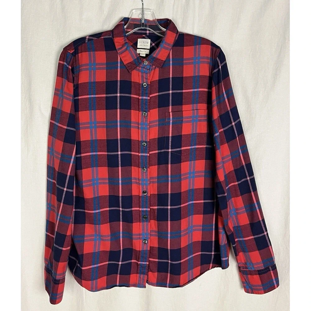 J‎ Crew Perfect Fit Plaid Button Front Shirt Women's Size L Multicolor Cotton
